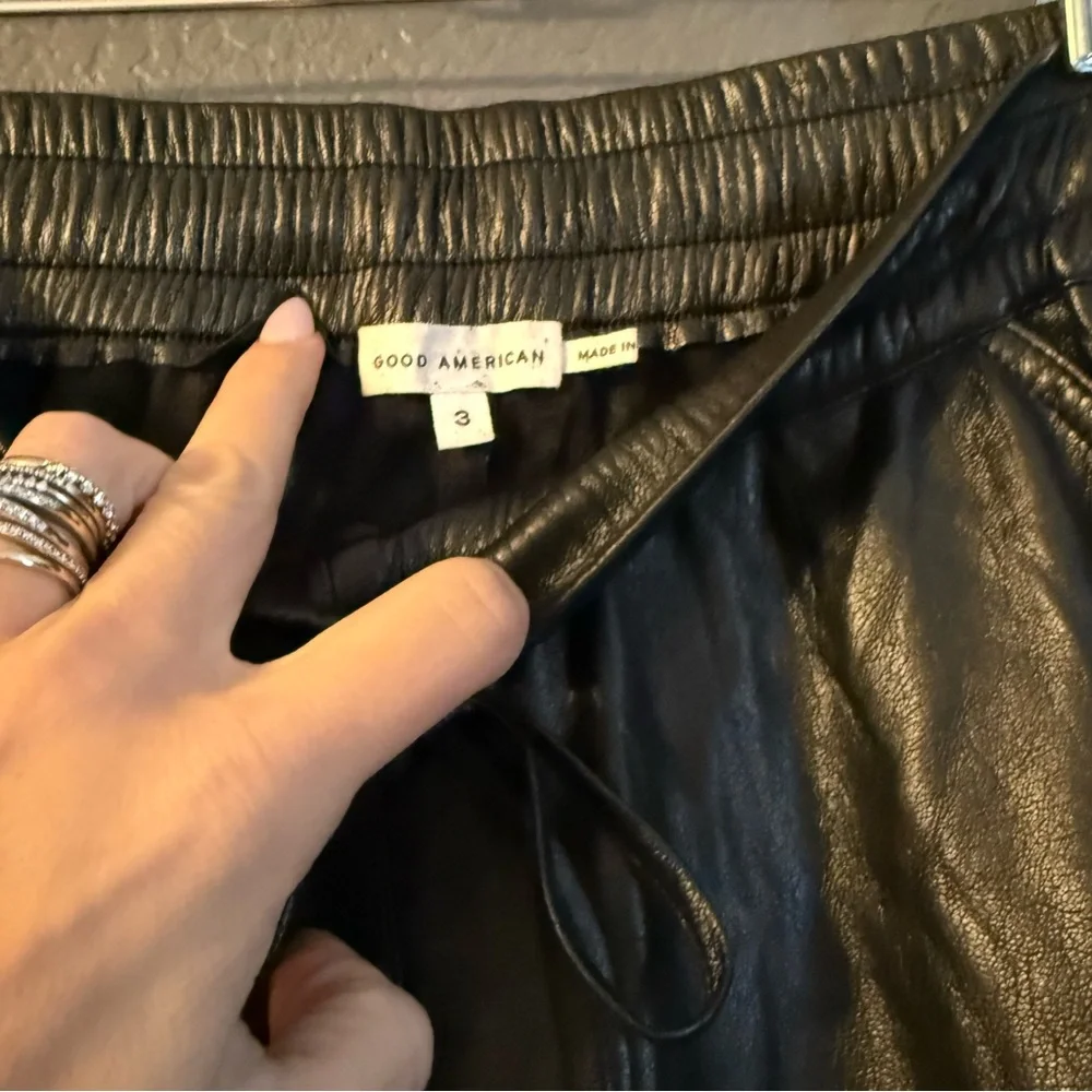 GOOD AMERICAN • Black Faux Leather wide leg pants - size 3 large - Picture 7 of 10